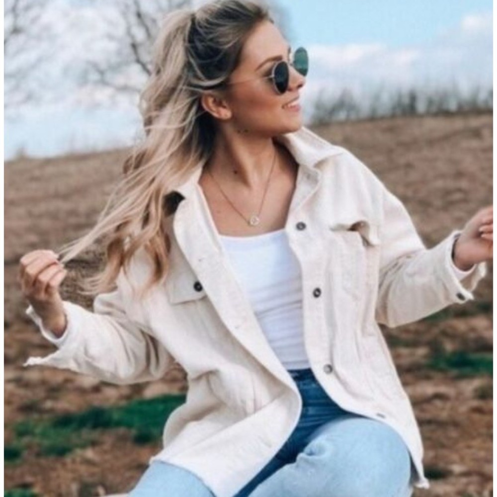 zara white courdroy button up shacket jacket ribbed xs